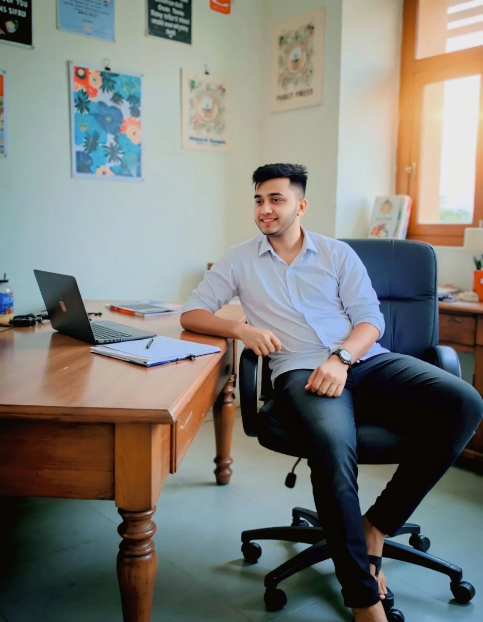 MD IMTIAZ seated at his desk